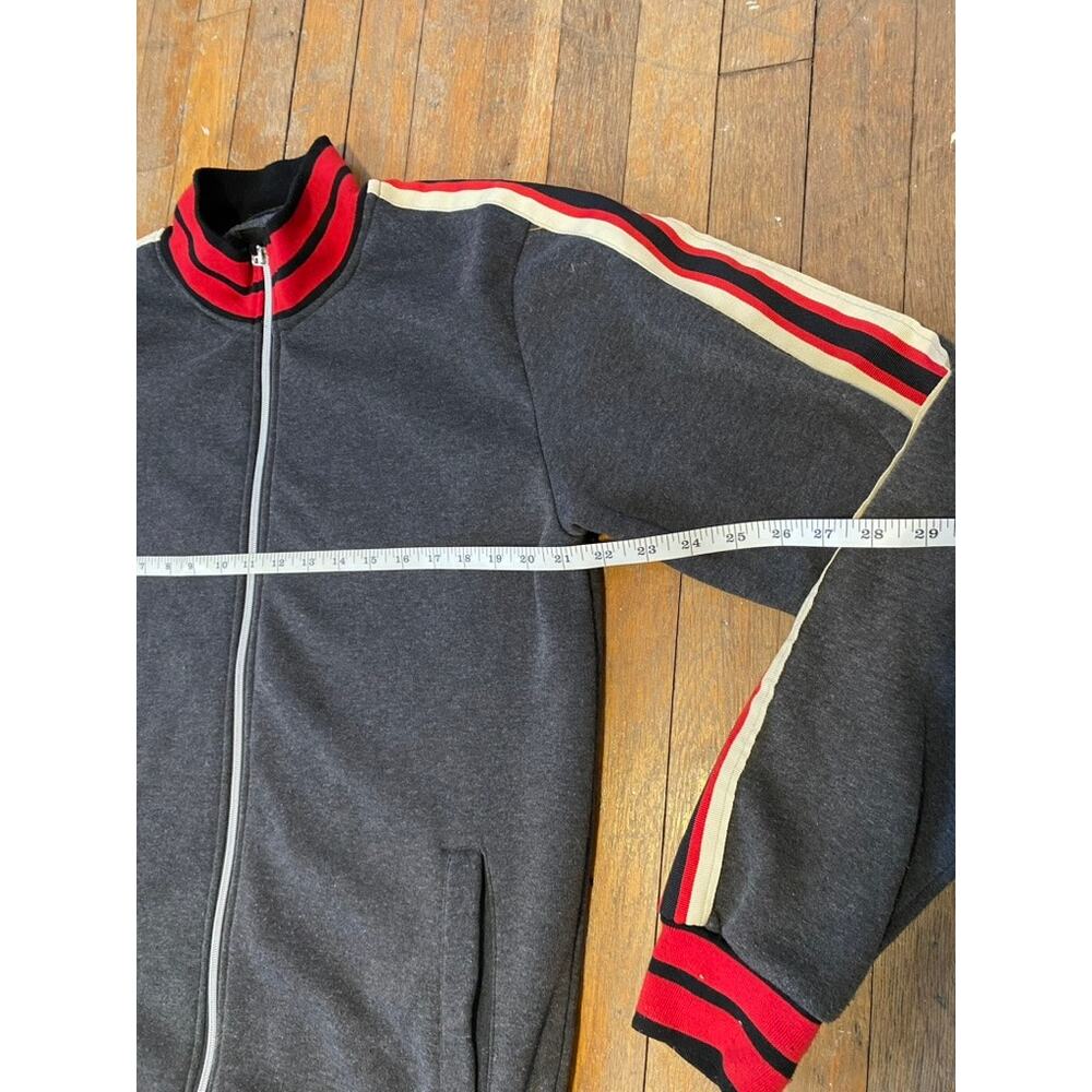 Gray & Red Seven Souls Striped Full Zip Sweatshirt | Track Jacket - (Size L) - Picture 6 of 9